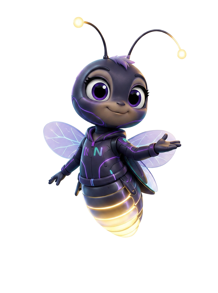 Neymma, a glowing firefly who loves big questions